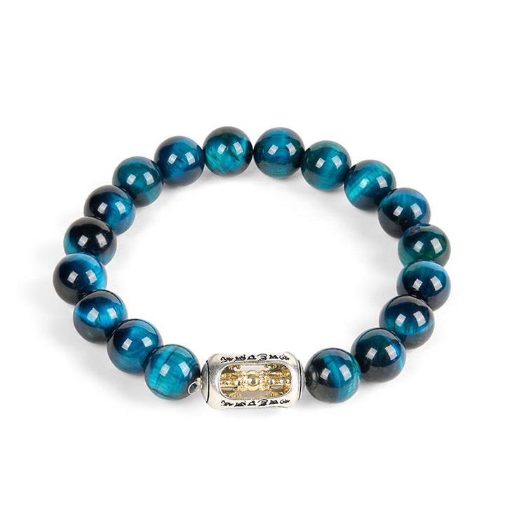 Buddha Stones Natürliches blaues Tigerauge Om Mani Padme Hum Kraftarmband - image 4