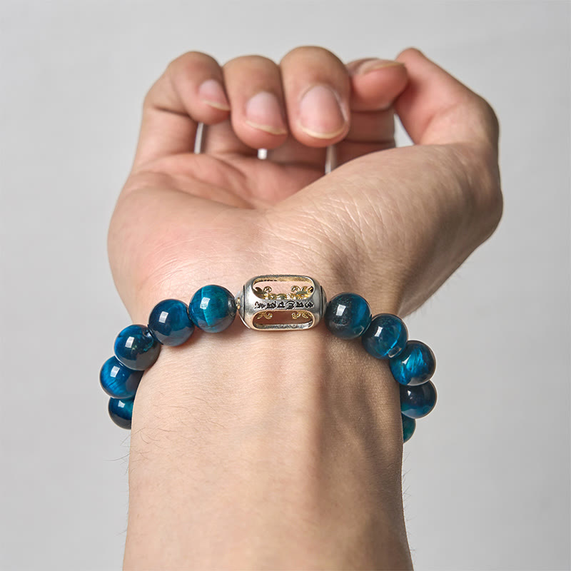 Buddha Stones Natürliches blaues Tigerauge Om Mani Padme Hum Kraftarmband - image 3