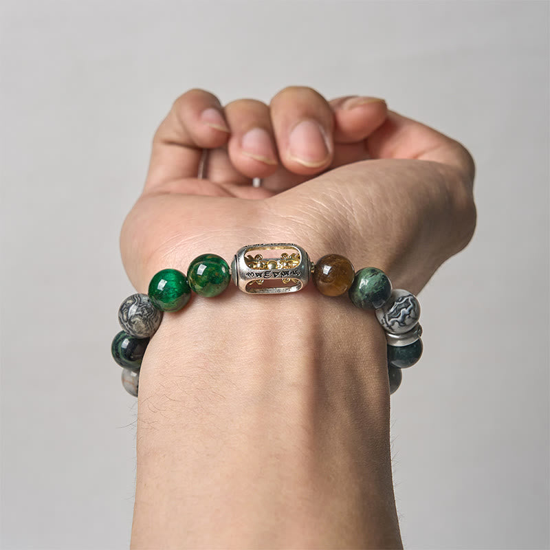 Buddha Stones, natürlicher grauer Jaspis, Kambamba-Jaspis, Tigerauge, Om Mani Padme Hum, Schutzarmband - image 3