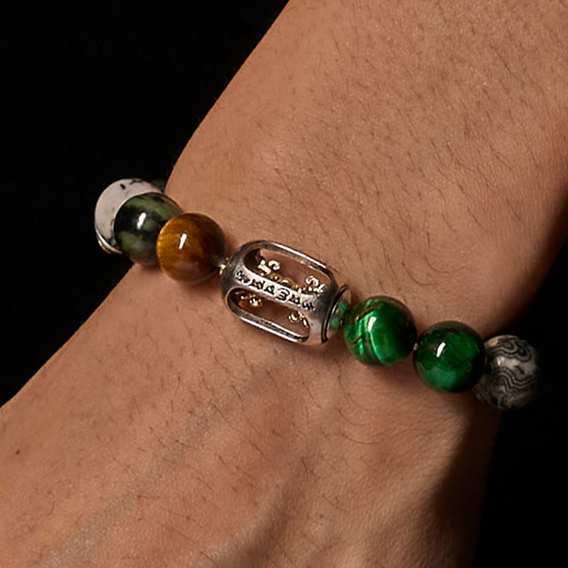 Buddha Stones, natürlicher grauer Jaspis, Kambamba-Jaspis, Tigerauge, Om Mani Padme Hum, Schutzarmband - image 2