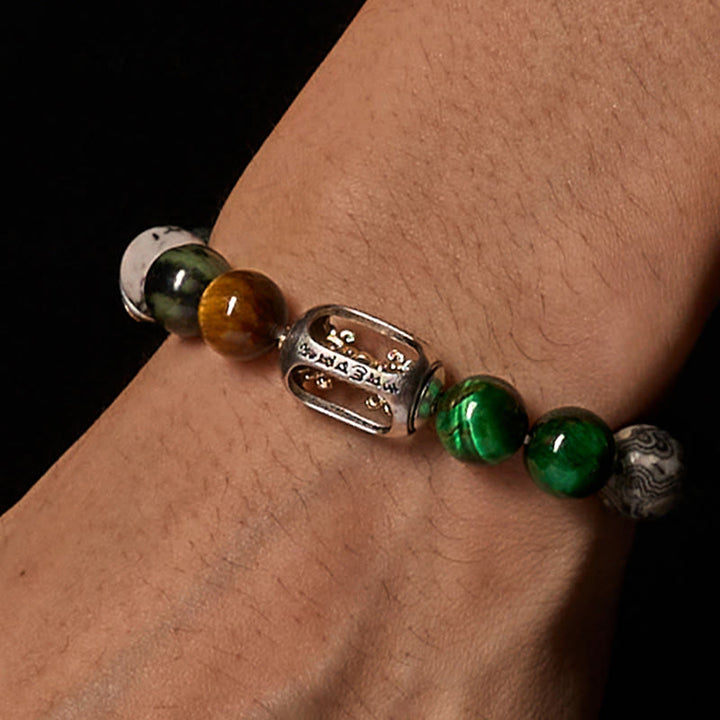 Buddha Stones, natürlicher grauer Jaspis, Kambamba-Jaspis, Tigerauge, Om Mani Padme Hum, Schutzarmband - image 2