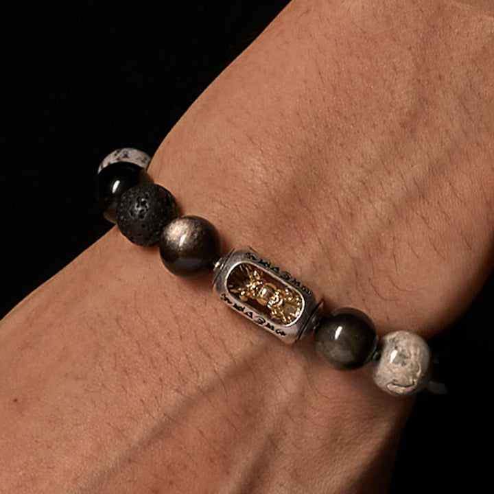 Buddha Stones, silberfarbener Obsidian, Lavagestein, grauer Jaspis, Om Mani Padme Hum Vajra, beruhigendes Armband - image 2