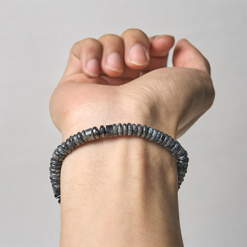 Buddha Stones Kleines schwarzes Obsidian-, grünes Aventurin- und graues Jaspis-Tigerauge-Armband mit Kraftseil - image 10