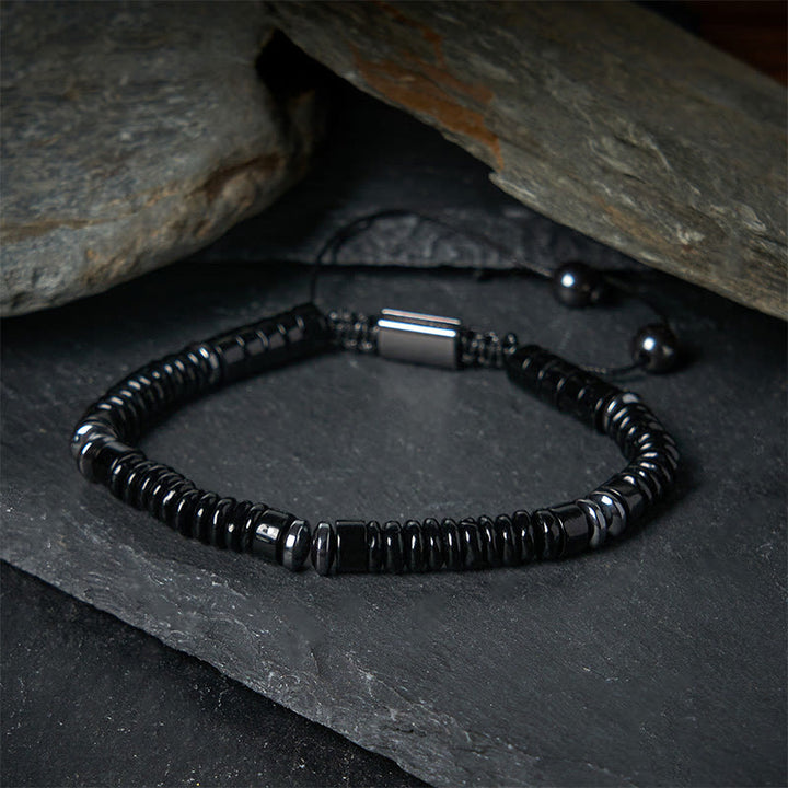 Buddha Stones Kleines schwarzes Obsidian-, grünes Aventurin- und graues Jaspis-Tigerauge-Armband mit Kraftseil - image 1