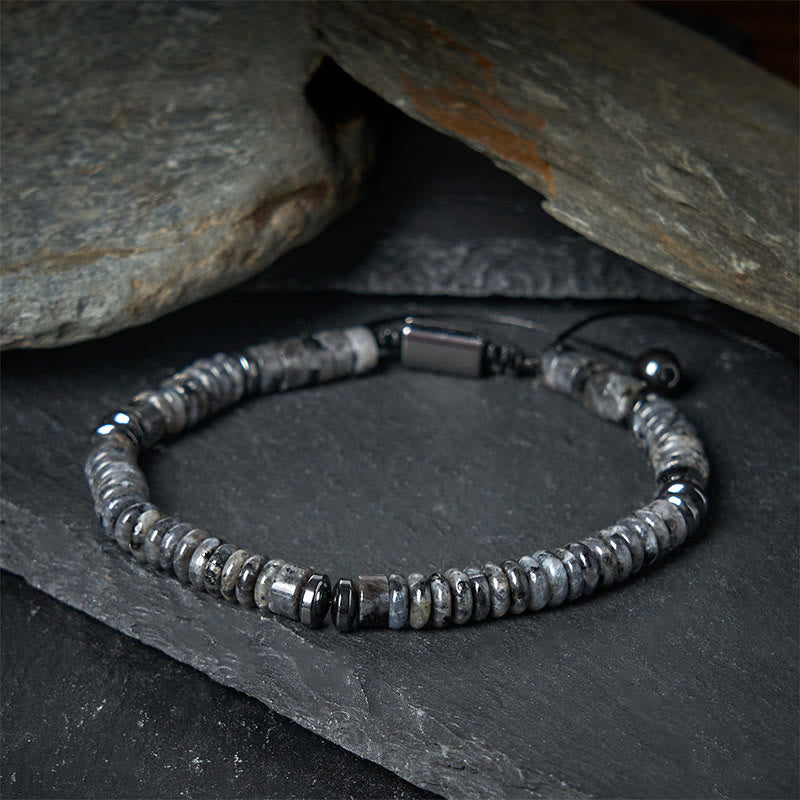 Buddha Stones Kleines schwarzes Obsidian-, grünes Aventurin- und graues Jaspis-Tigerauge-Armband mit Kraftseil - image 8