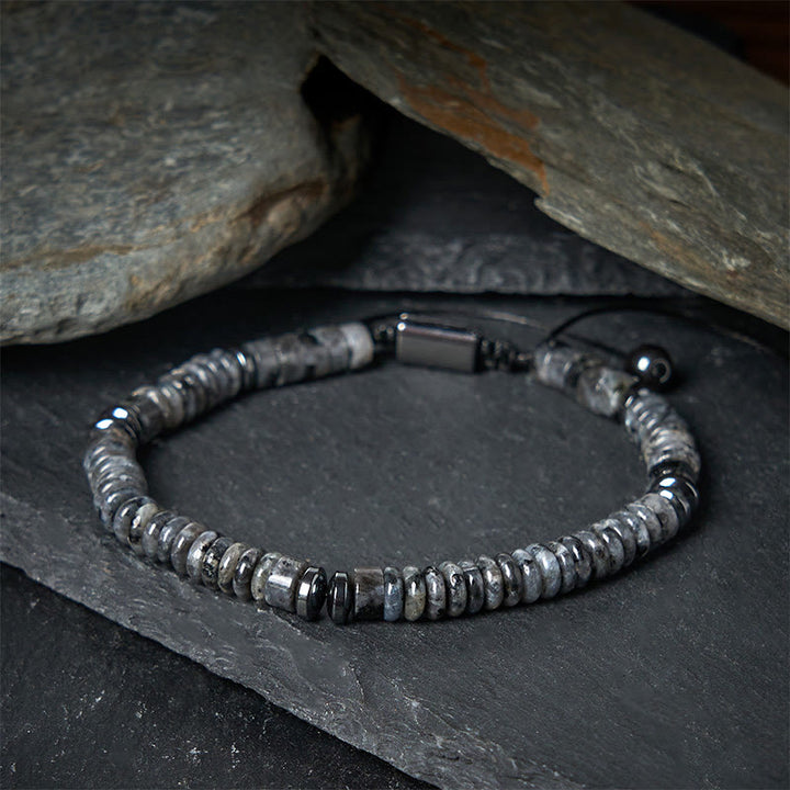 Buddha Stones Kleines schwarzes Obsidian-, grünes Aventurin- und graues Jaspis-Tigerauge-Armband mit Kraftseil - image 8