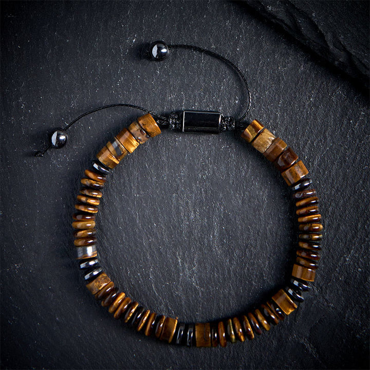 Buddha Stones Kleines schwarzes Obsidian-, grünes Aventurin- und graues Jaspis-Tigerauge-Armband mit Kraftseil - Tigerauge (Handgelenkumfang: 15–20 cm) - image 19