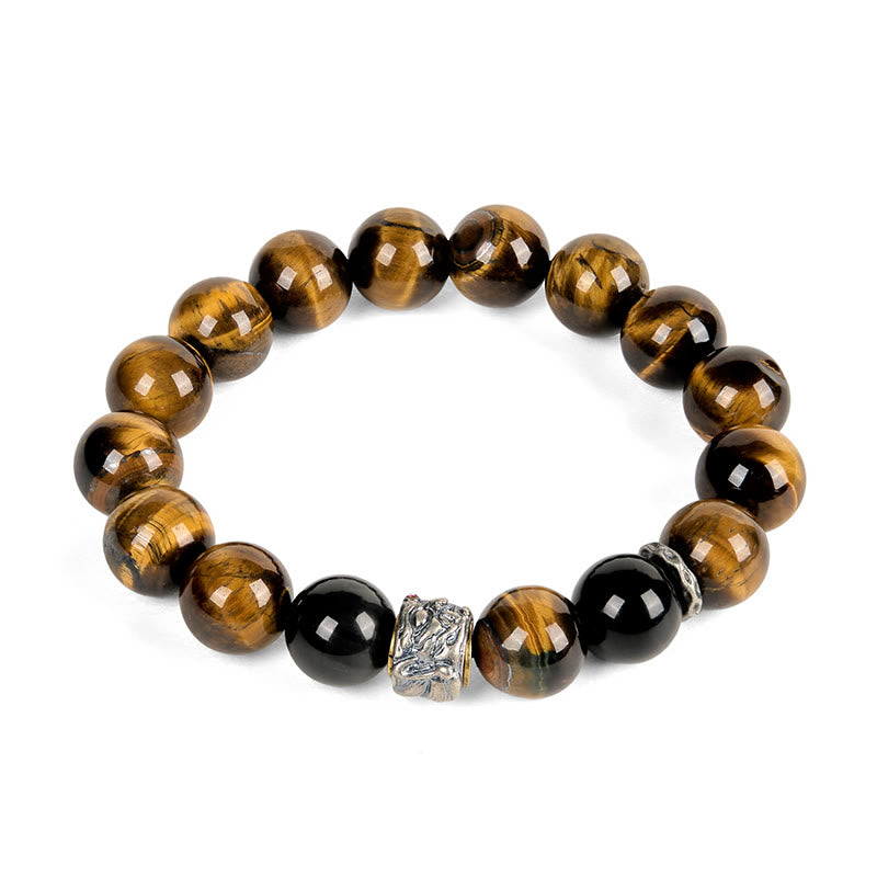 Buddha Stones Tigerauge Silberglanz Obsidian Meditation Buddha Kopf Schutz Armband - image 4