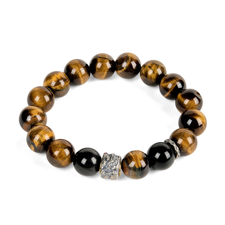 Buddha Stones Tigerauge Silberglanz Obsidian Meditation Buddha Kopf Schutz Armband - image 4