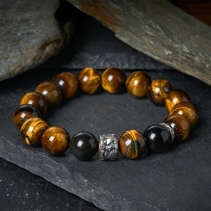 Buddha Stones Tigerauge Silberglanz Obsidian Meditation Buddha Kopf Schutz Armband - Tigerauge (Handgelenkumfang 16–18 cm) - image 0