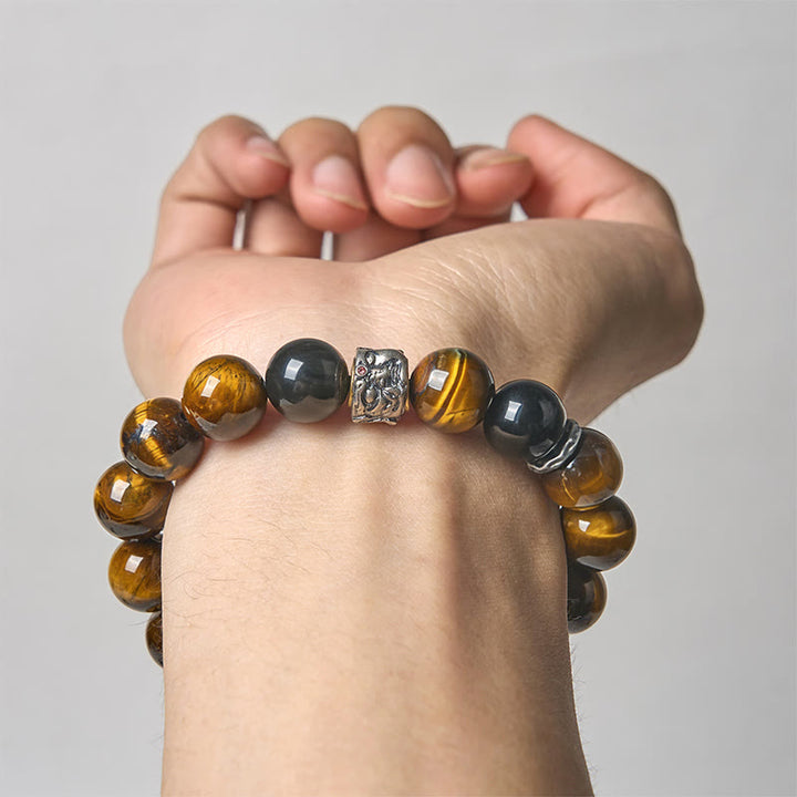 Buddha Stones Tigerauge Silberglanz Obsidian Meditation Buddha Kopf Schutz Armband - image 3
