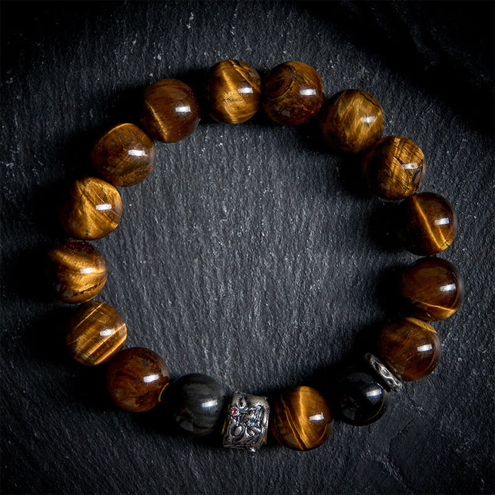 Buddha Stones Tigerauge Silberglanz Obsidian Meditation Buddha Kopf Schutz Armband - image 1