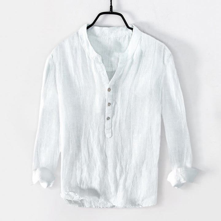 Buddha Stones Einfarbig Kurzarm Halbknopf Hemd Baumwollleinen Herren Kleidung - Langarm - Weiß - US/ UK/AU50,EU60 (5XL) - image 23