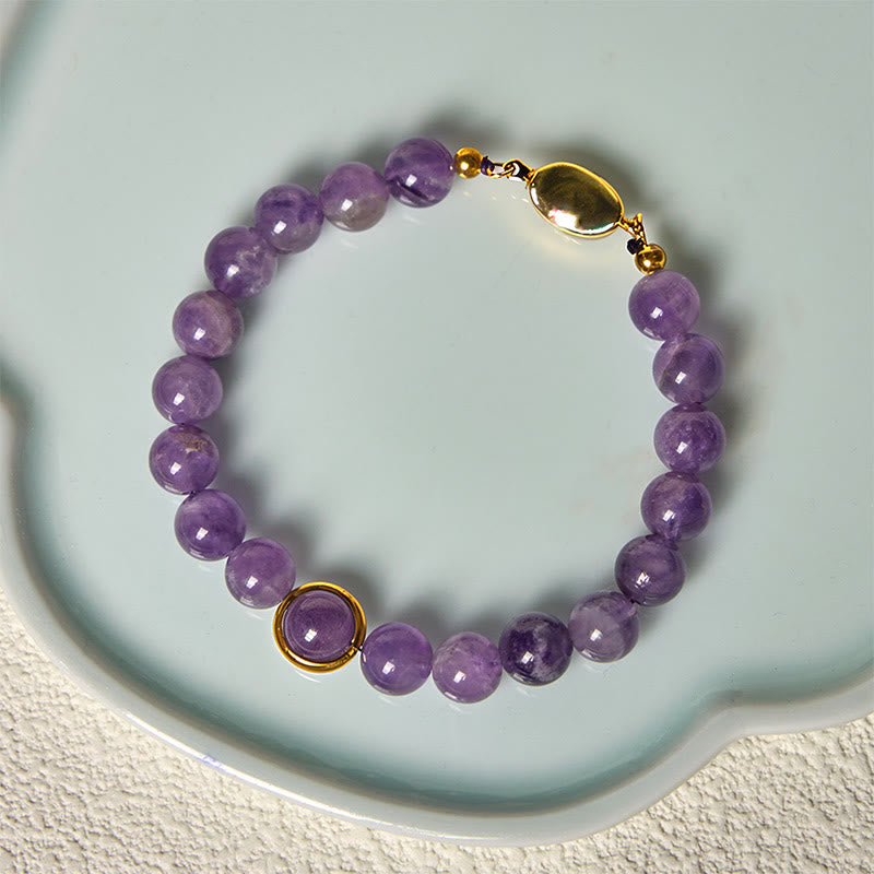 Buddha Stones Natürliche Amethystperlen Balance Lindert Stress Schnalle Armband - image 2