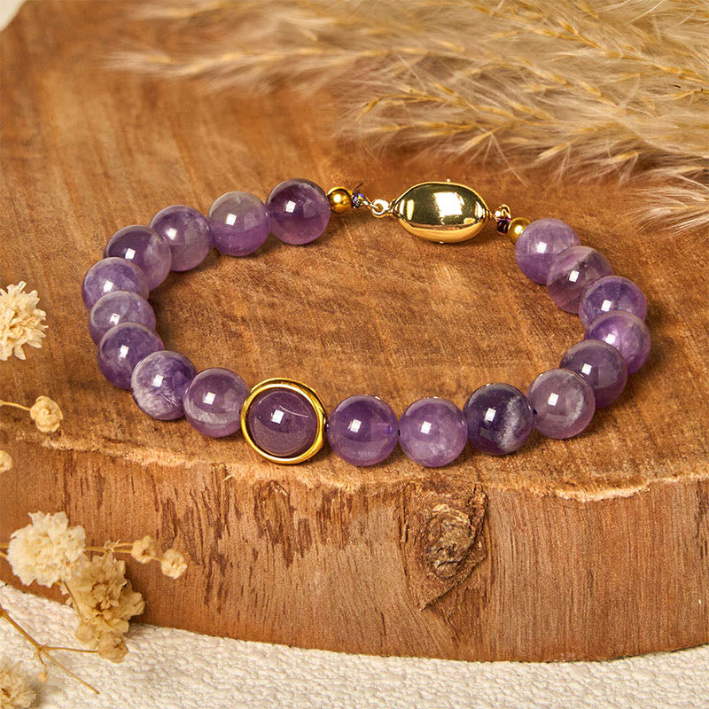 Buddha Stones Natürliche Amethystperlen Balance Lindert Stress Schnalle Armband - image 1