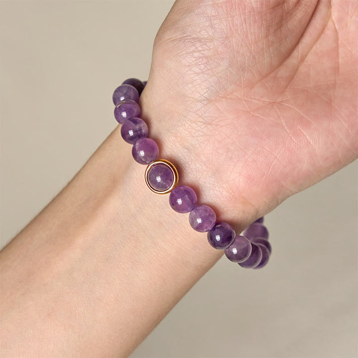 Buddha Stones Natürliche Amethystperlen Balance Lindert Stress Schnalle Armband - image 4