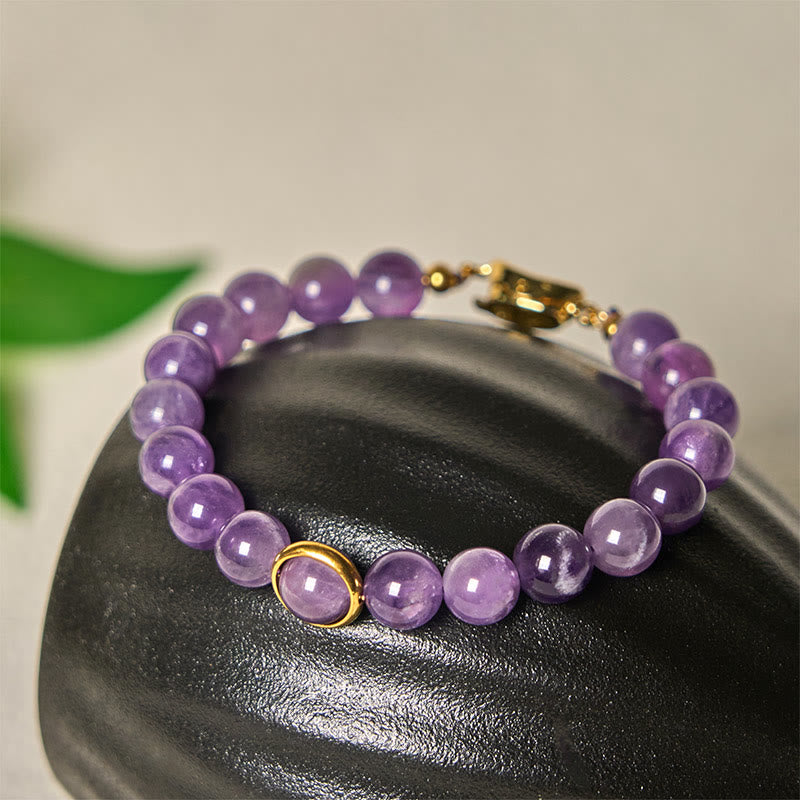 Buddha Stones Natürliche Amethystperlen Balance Lindert Stress Schnalle Armband - Amethyst & goldene Schnalle (Handgelenkumfang: 14–16 cm) - image 0