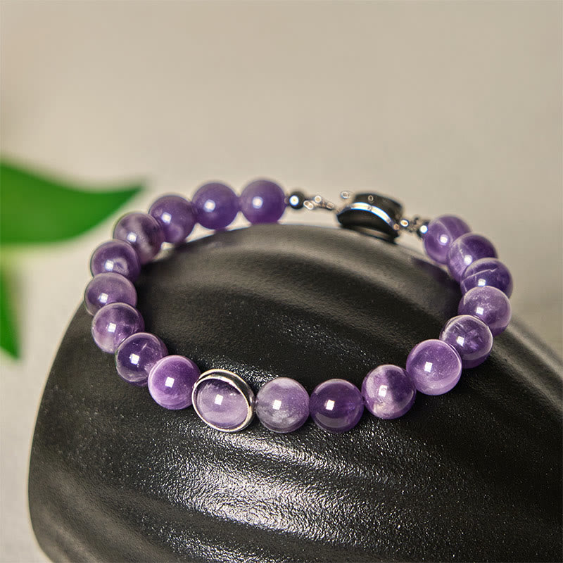 Buddha Stones Natürliche Amethystperlen Balance Lindert Stress Schnalle Armband - Amethyst- und silberne Schnalle (Handgelenkumfang: 14–16 cm) - image 7