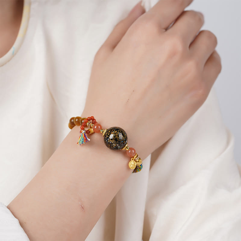 Buddha Stones Tibetische Lackperle Handgewebtes Tigerauge-Stein-Schutzarmband - image 4