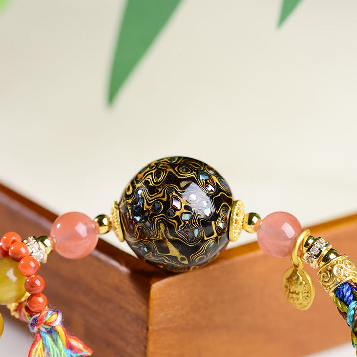 Buddha Stones Tibetische Lackperle Handgewebtes Tigerauge-Stein-Schutzarmband - image 10