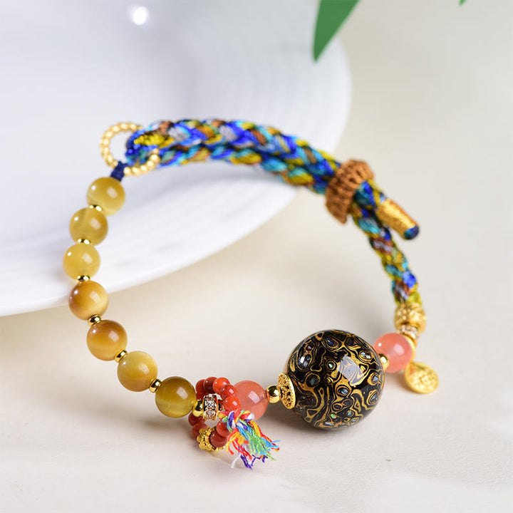 Buddha Stones Tibetische Lackperle Handgewebtes Tigerauge-Stein-Schutzarmband - image 3