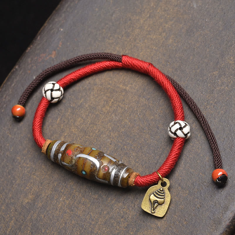 Handgefertigtes tibetisches Neun-Augen-Dzi-Perlen-Schutzseilarmband aus Buddha Stones - Rotes Seil und Neun-Augen-Dzi-Perle (Handgelenkumfang: 16–20 cm) - image 5