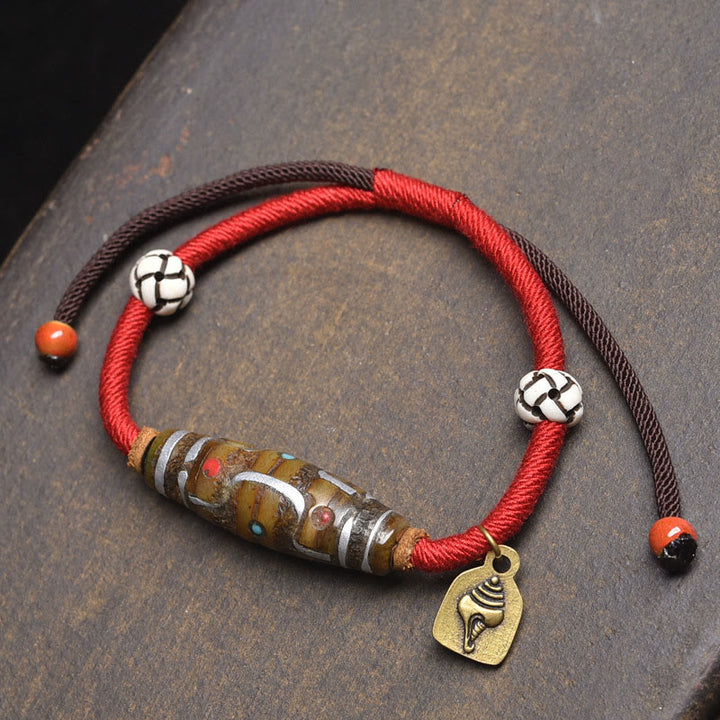 Handgefertigtes tibetisches Neun-Augen-Dzi-Perlen-Schutzseilarmband aus Buddha Stones - Rotes Seil und Neun-Augen-Dzi-Perle (Handgelenkumfang: 16–20 cm) - image 5