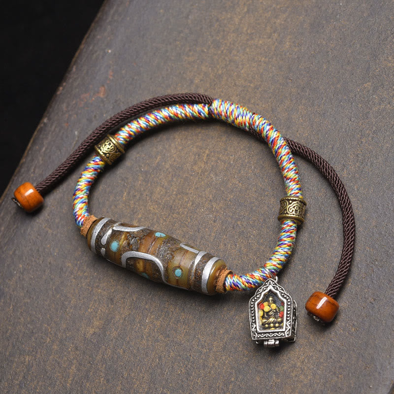 Handgefertigtes tibetisches Neun-Augen-Dzi-Perlen-Schutzseilarmband aus Buddha Stones - Weißes Seil und Neun-Augen-Dzi-Perle (Handgelenkumfang: 16–20 cm) - image 8