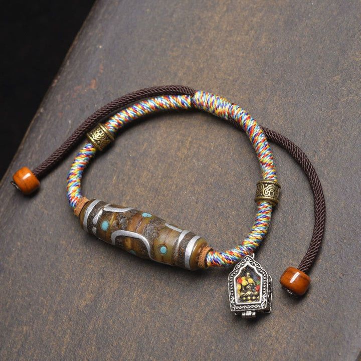 Handgefertigtes tibetisches Neun-Augen-Dzi-Perlen-Schutzseilarmband aus Buddha Stones - Weißes Seil und Neun-Augen-Dzi-Perle (Handgelenkumfang: 16–20 cm) - image 8