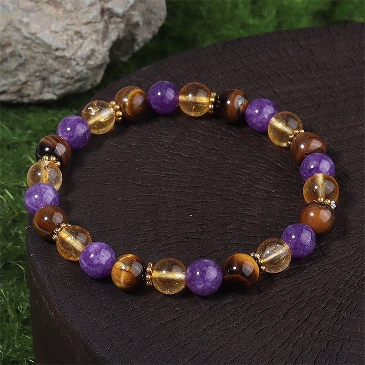 Buddha Stones Amethyst Tigerauge Citrin Spacer Beads Heilungsarmband - Amethyst & Tigerauge & Citrin (Handgelenkumfang: 19–22 cm) - image 0