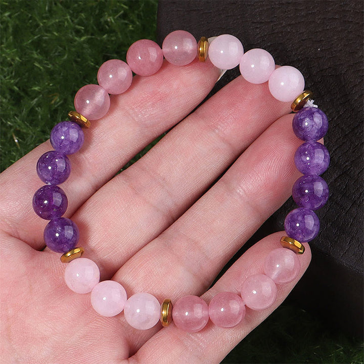 Buddha Stones Amethyst Erdbeerquarz Rosa Kristallperlen Liebe Frieden Armband - image 2