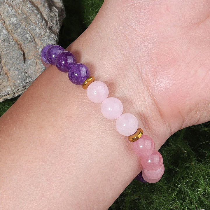 Buddha Stones Amethyst Erdbeerquarz Rosa Kristallperlen Liebe Frieden Armband - image 3