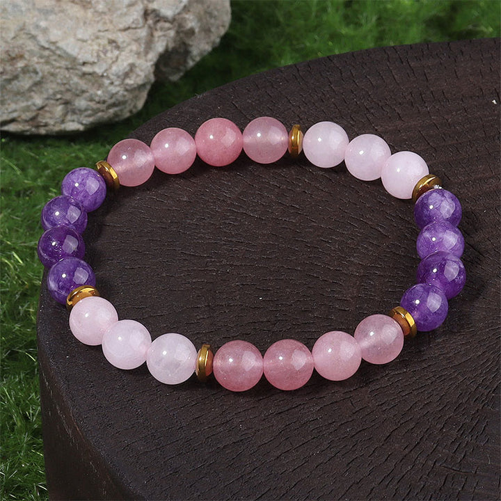Buddha Stones Amethyst Erdbeerquarz Rosa Kristallperlen Liebe Frieden Armband - Amethyst & Erdbeerquarz & rosa Kristall (Handgelenkumfang: 19–22 cm) - image 0