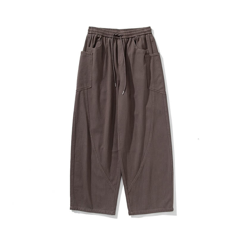 Buddha Stones Fall Pure Color Herrenhose aus Baumwolle mit weitem Bein und Kordelzug und Taschen - image 7