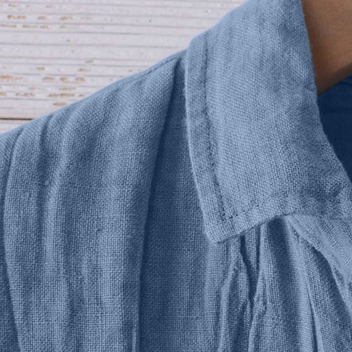 Buddha Stones Herrenhemd, einfarbig, Revers, kurzärmlig, bequem, geknöpft, Bügelfalte, Baumwoll-Leinen-Hemd - image 16