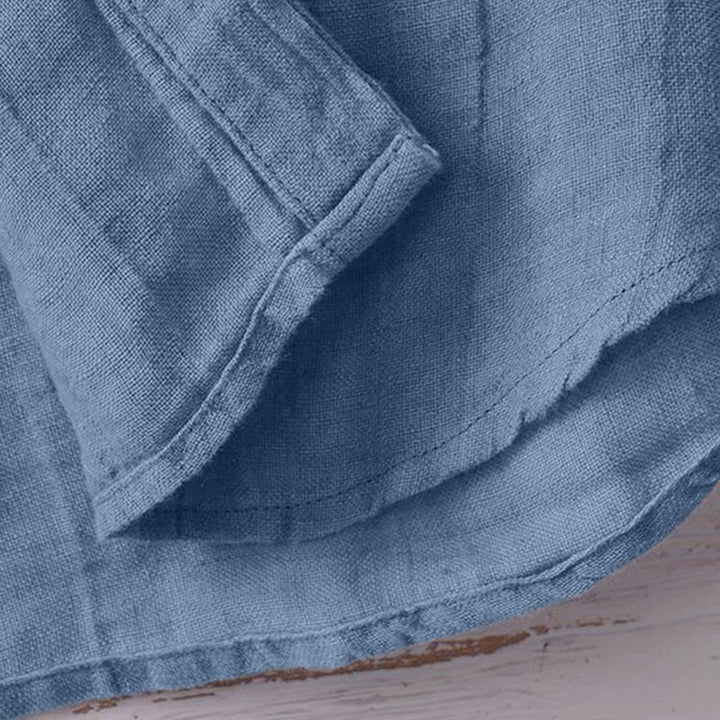 Buddha Stones Herrenhemd, einfarbig, Revers, langärmlig, bequem, mit Knopfleiste, Baumwoll-Leinen-Hemd - image 3