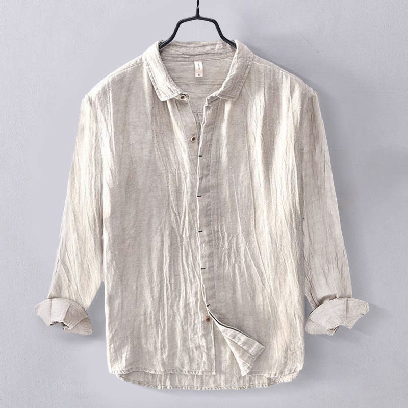 Buddha Stones Herrenhemd, einfarbig, Revers, langärmlig, bequem, mit Knopfleiste, Baumwoll-Leinen-Hemd - Beige - US/ UK/AU50,EU60 (5XL) - image 14