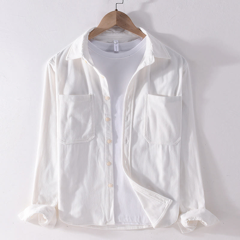 Buddha Stones Spring Plain Simple Buttons Design Cord Herren Langarmjacke mit Taschen - Weiß - US/ UK/AU42,EU52 (3XL) - image 3