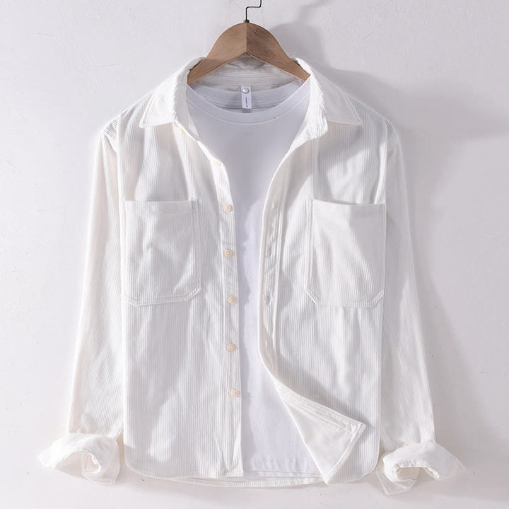 Buddha Stones Spring Plain Simple Buttons Design Cord Herren Langarmjacke mit Taschen - Weiß - US/ UK/AU42,EU52 (3XL) - image 3