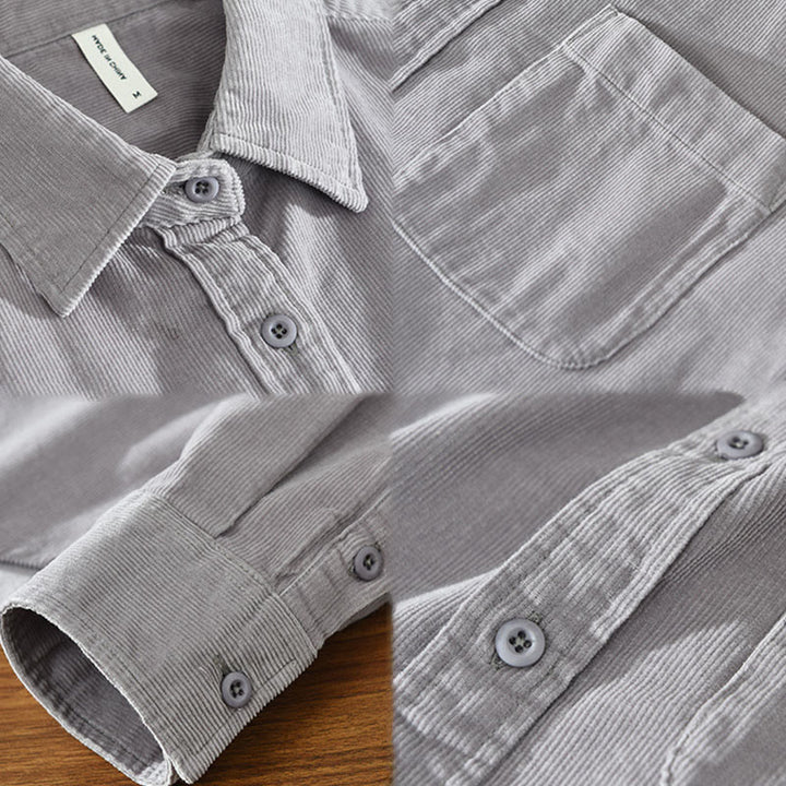 Buddha Stones Daily Plain Buttons Design Langärmlige Herren-Cordjacke aus reiner Baumwolle mit Tasche - image 17