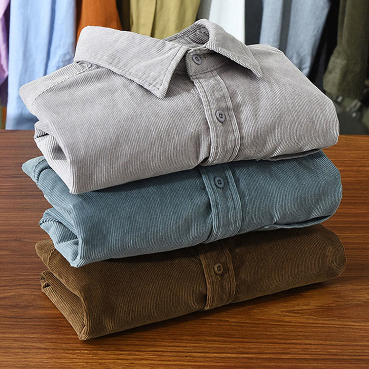 Buddha Stones Daily Plain Buttons Design Langärmlige Herren-Cordjacke aus reiner Baumwolle mit Tasche - image 24