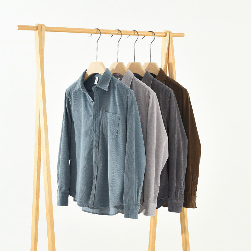 Buddha Stones Daily Plain Buttons Design Langärmlige Herren-Cordjacke aus reiner Baumwolle mit Tasche - image 25