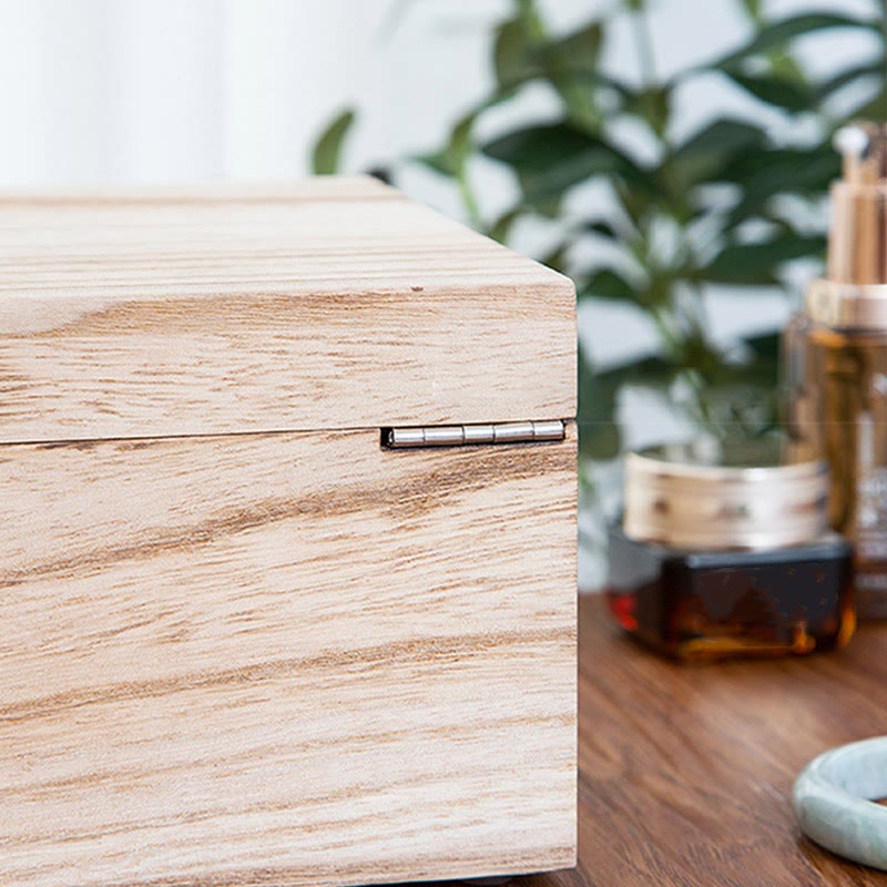 Buddha Stones Retro Beige Holz-Schmuckkästchen, zweilagige Schmuck-Aufbewahrungsbox mit Spiegel - image 10