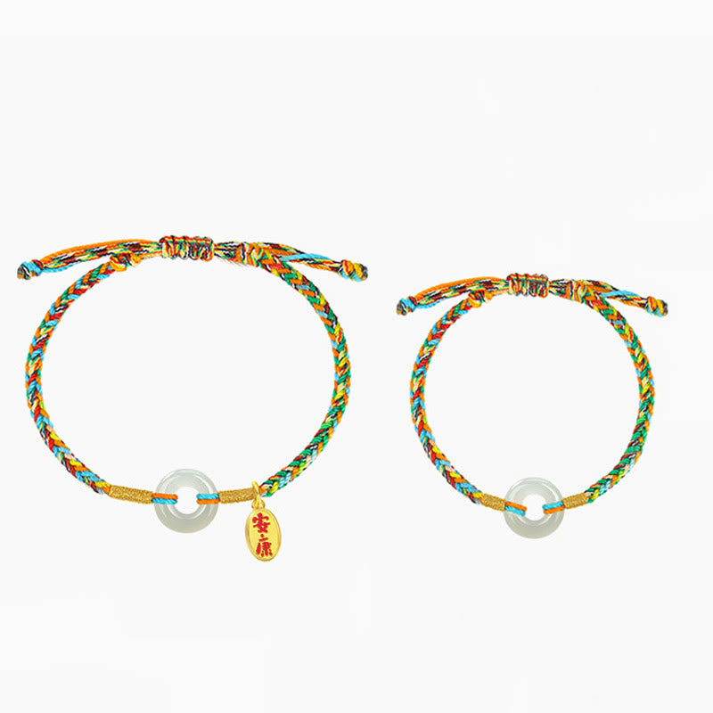 Buddha Stones Handgemachtes Peace Buckle Jade Prosperity 925 Sterling Silber Buntes Seilarmband - Erwachsenenstil*1+ Kinderstil*1 - image 8