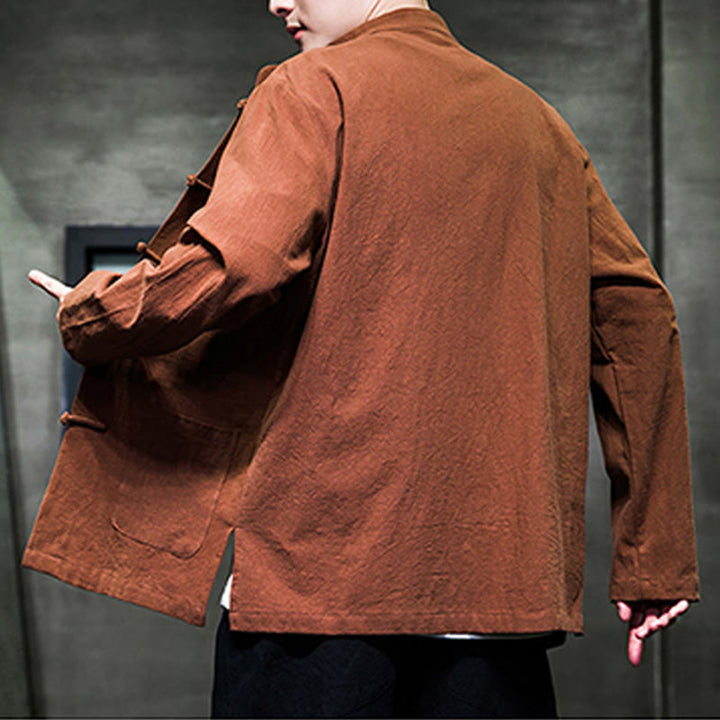 Buddha Stones Einfarbiger Tang-Anzug aus Baumwolle und Leinen mit Froschknöpfen und Taschen - image 24