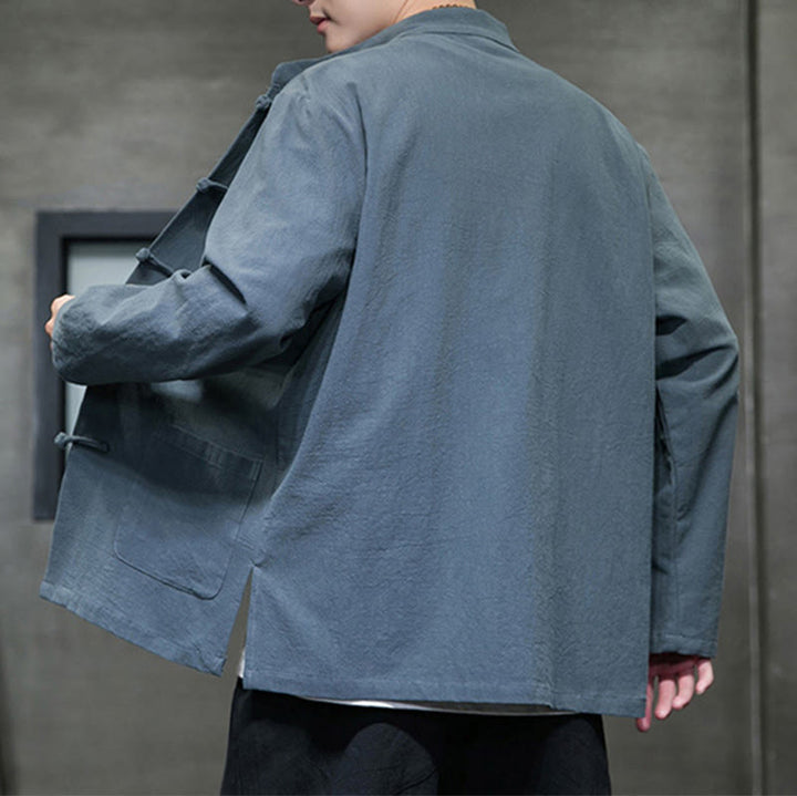 Buddha Stones Einfarbiger Tang-Anzug aus Baumwolle und Leinen mit Froschknöpfen und Taschen - image 7