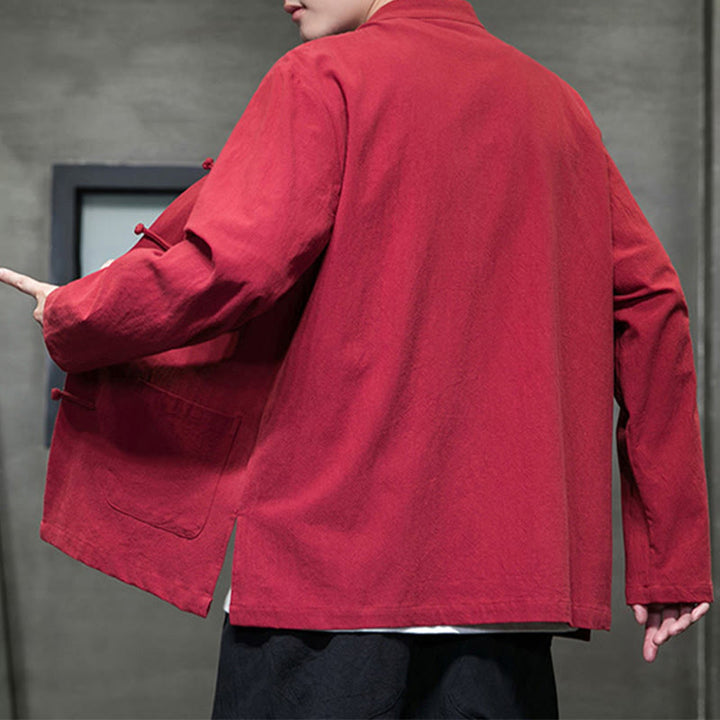 Buddha Stones Einfarbiger Tang-Anzug aus Baumwolle und Leinen mit Froschknöpfen und Taschen - image 39