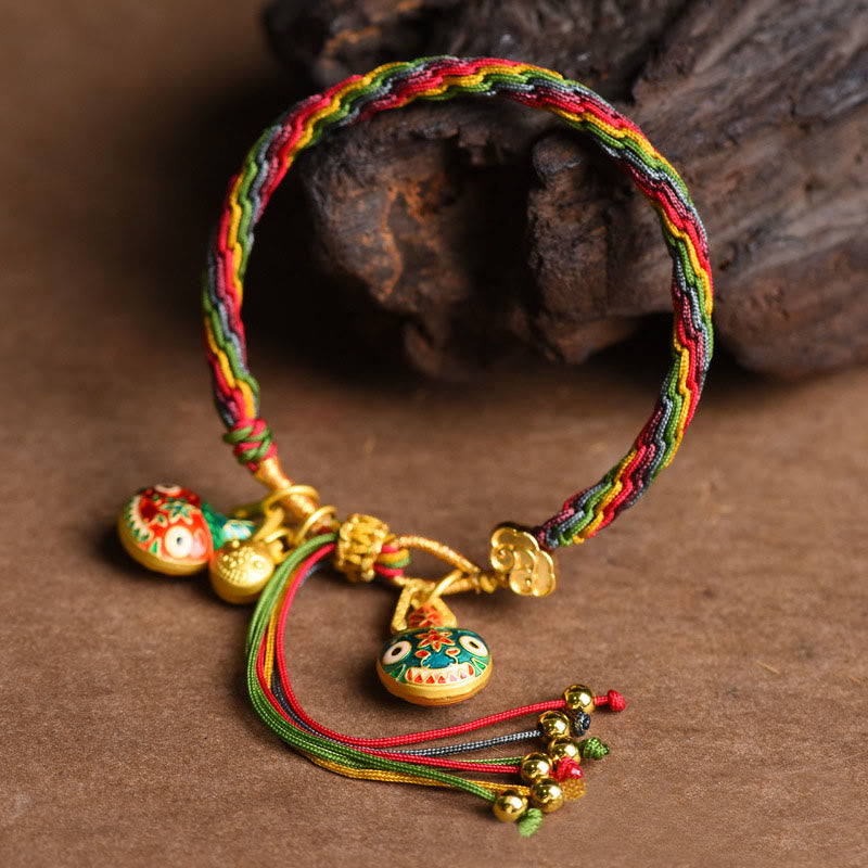 Buddha Stones Tibet Gold Swallowing Beast Family Luck Knot Braid Buntes String-Armband - image 1