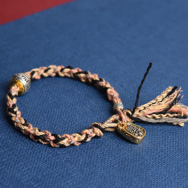 Buddha Stones Tibet Om Mani Padme Hum Geschnitzte Zakiram Fokus Seil Armband - Rosa Seil (Handgelenkumfang: 16–20 cm) - image 4