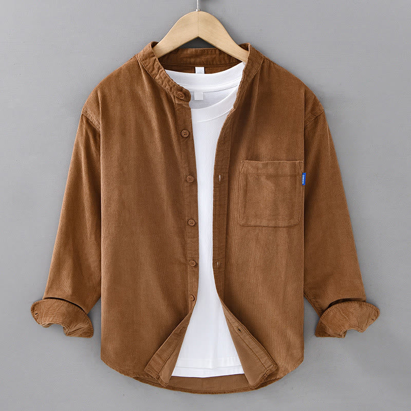 Buddha Stones Herrenjacke mit langen Ärmeln, einfarbig, Button-Down-Baumwollcord - Goldrute - US/ UK/AU42,EU52 (3XL) - image 11